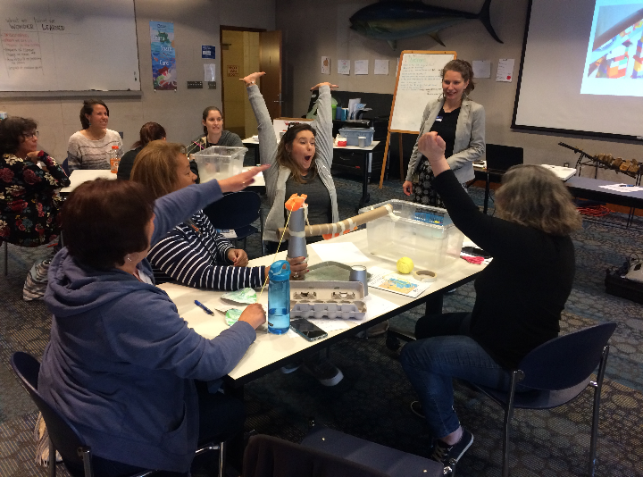 teachers participating in Full STEAM Ahead workshop: fish ladder model