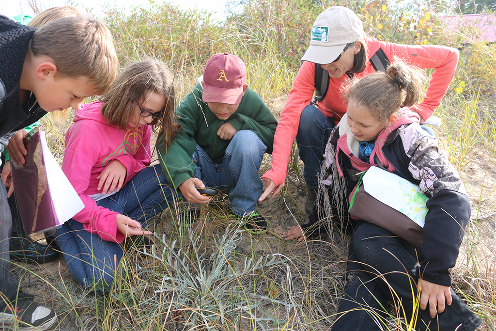 Students use a GPS unit to map a threatened native species on an island preserve near their school.