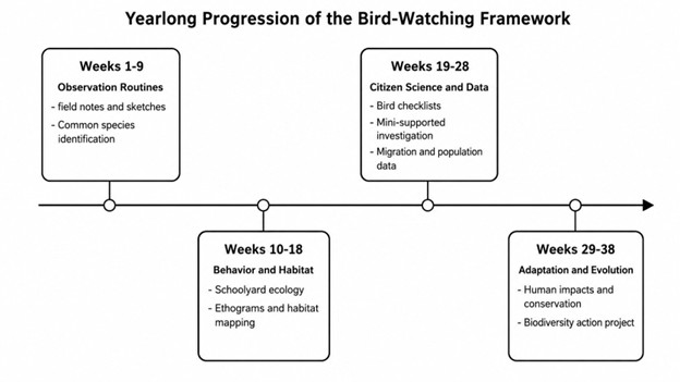 Yearlong progression of the bird-watching framework