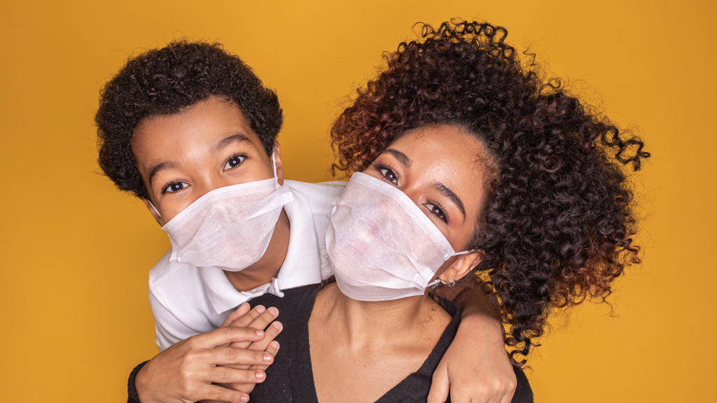 Family with face masks
