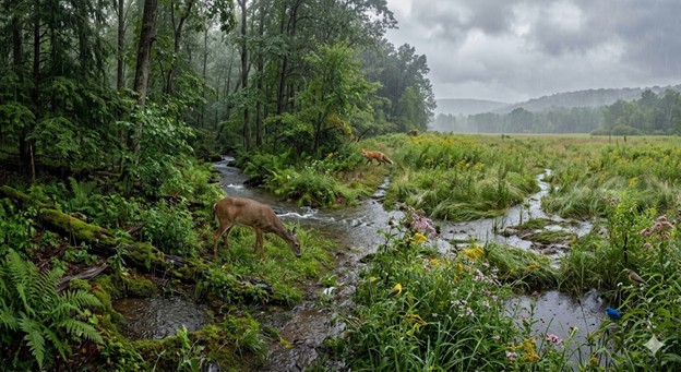 green woodland or meadow ecosystem in Pennsylvania