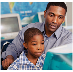 father and son doing science together