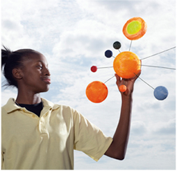 girl with solar system model