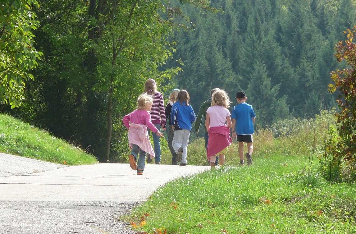 Children walking down a path