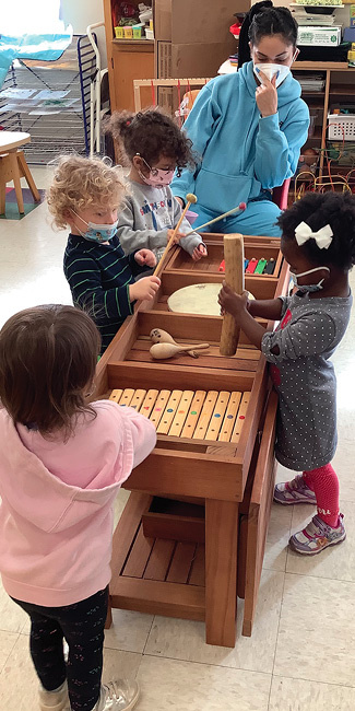 Students explore instruments.