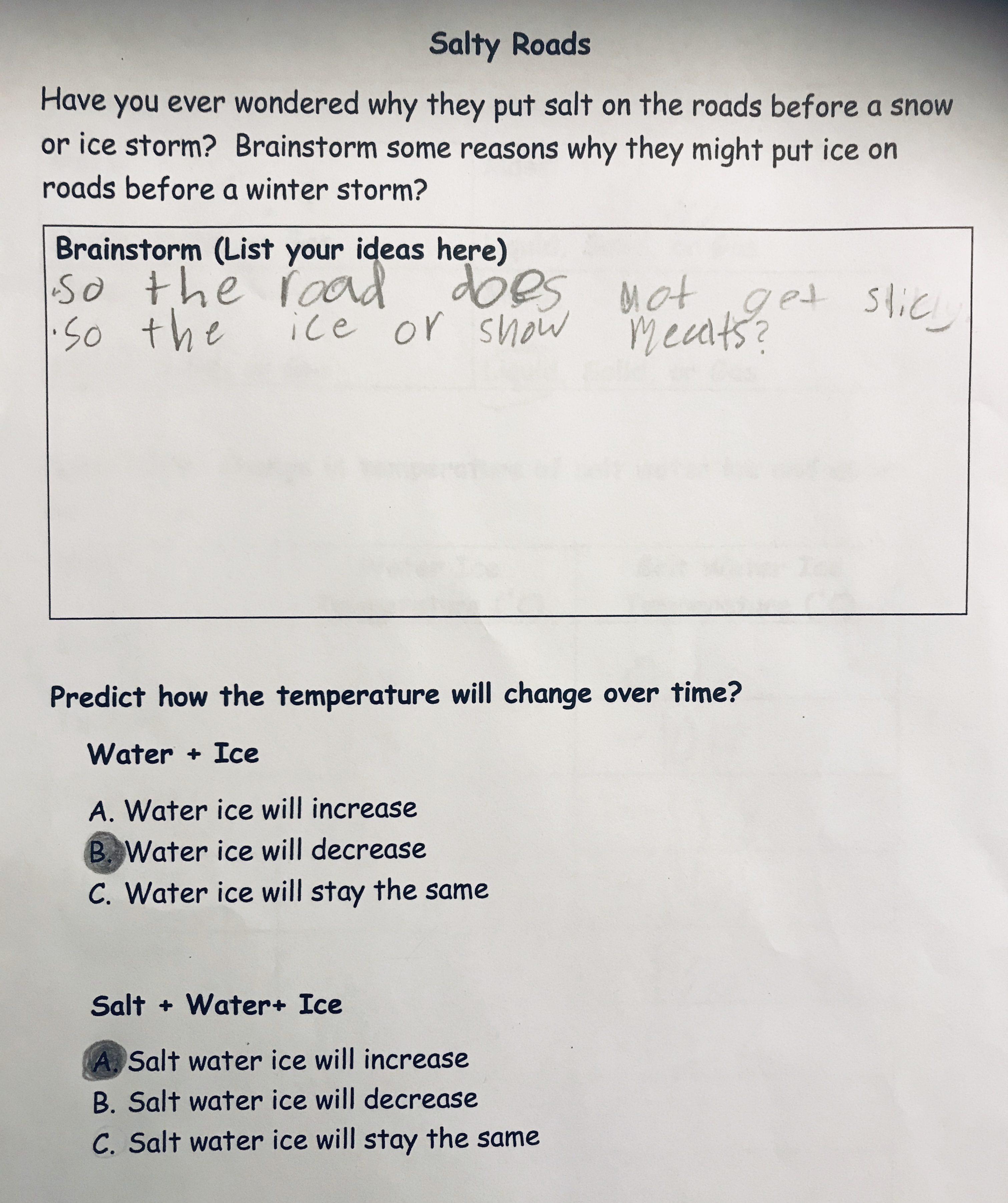 Students’ prior knowledge related to the formative assessment probe.