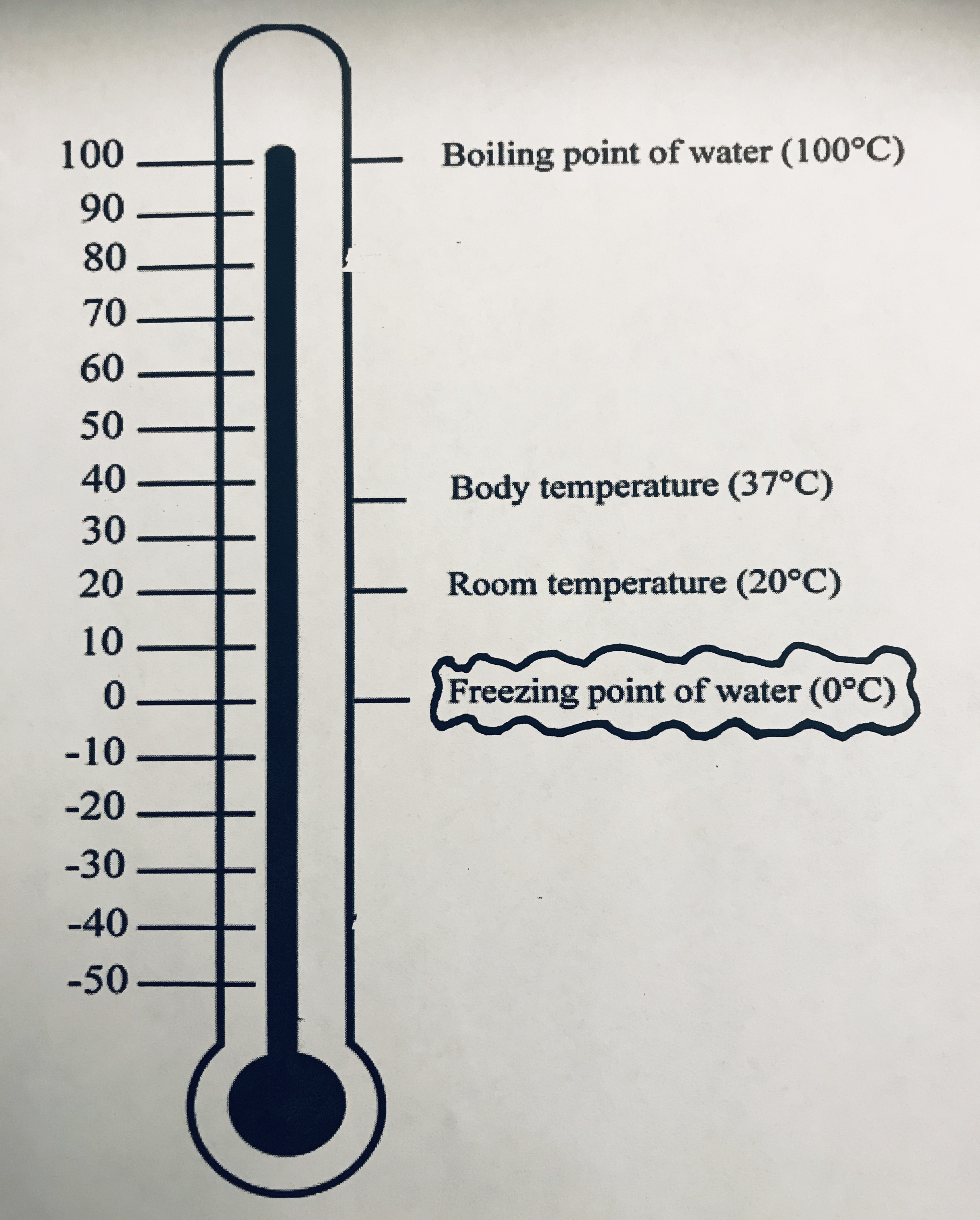 Thermometer used to conceptualize positive and negative temperatures. 