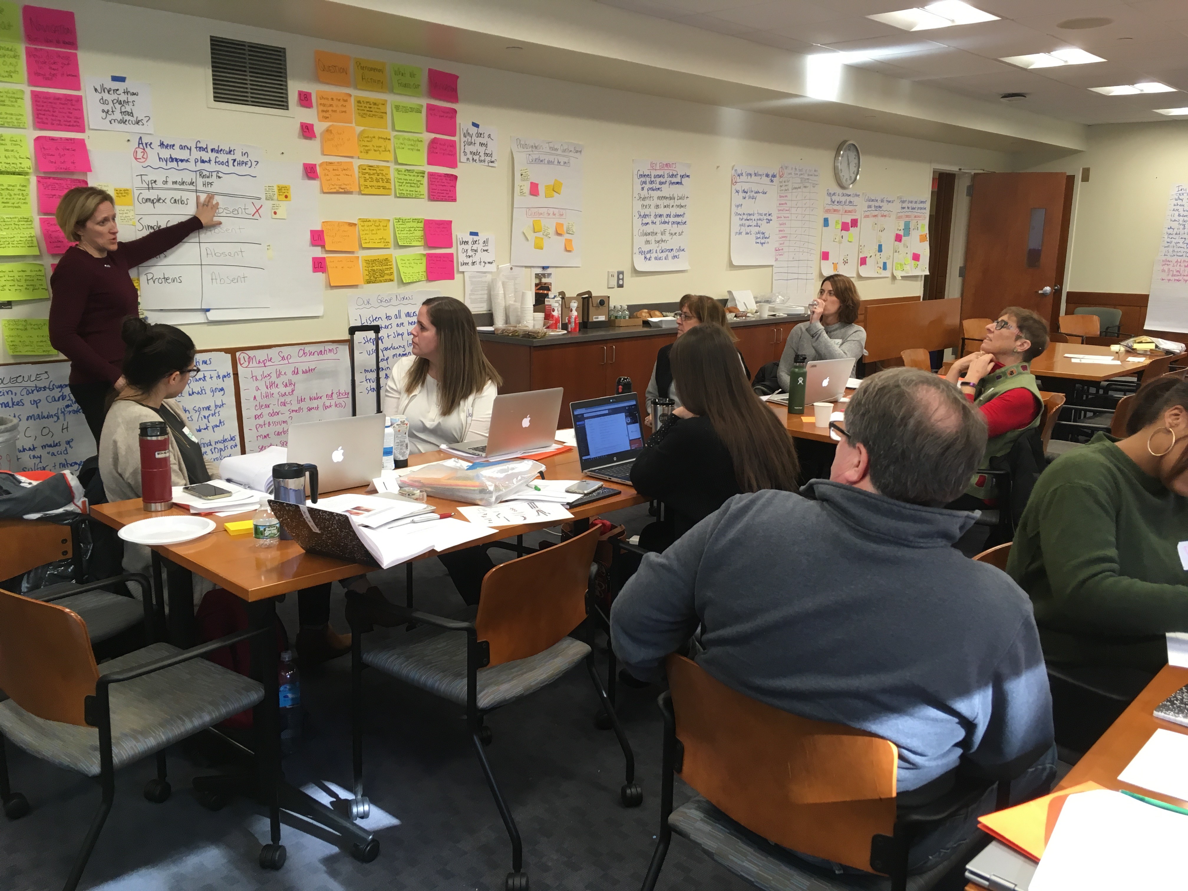 Teachers in a PD workshop engage in an investigation from the students’ perspective. Photo courtesy of the author.