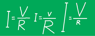 Current = voltage/resistance, or in symbols, I = V/R