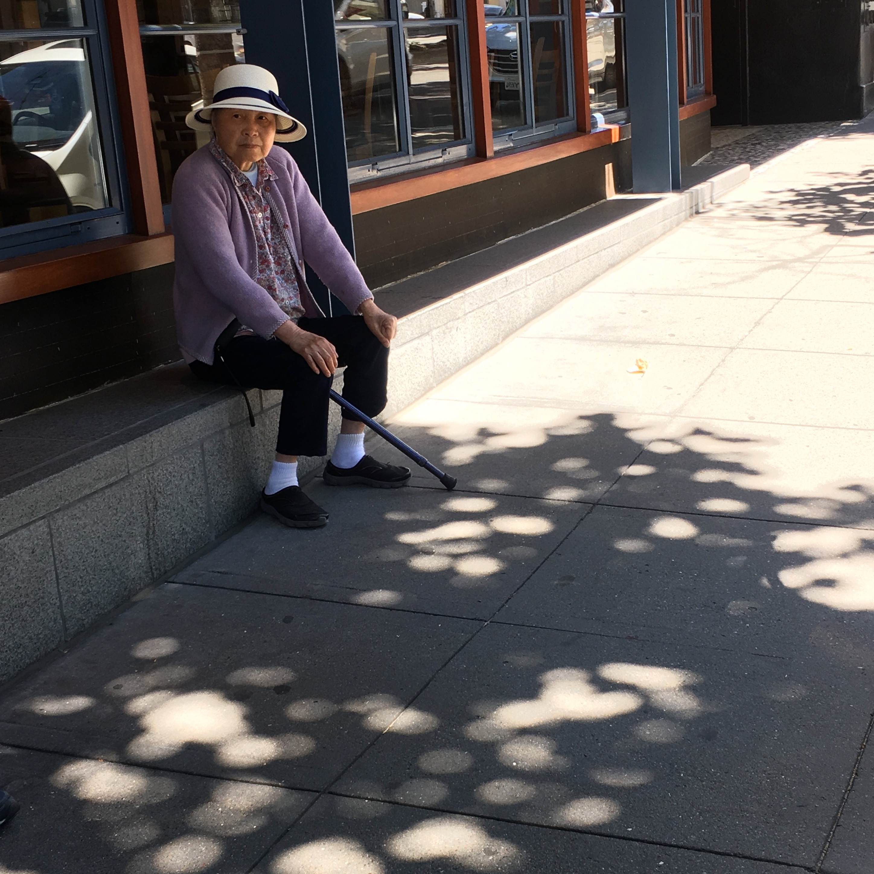 Figure 5. Mom sits by sunballs on a busy sidewalk. 