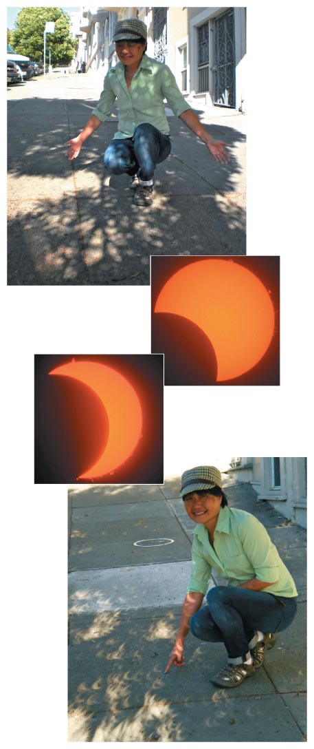 Figure 6. Top: Sunballs just before a partial eclipse. Bottom: Sun crescents during a partial eclipse.  