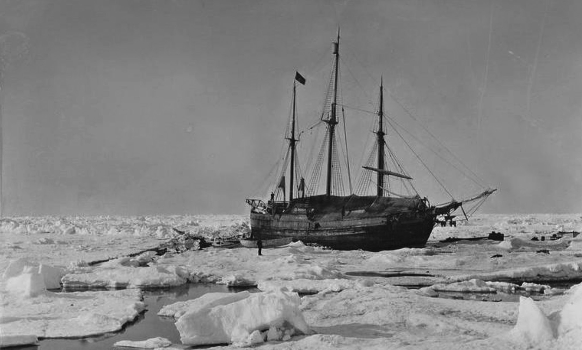 Figure 1 |	FIGURE 1: The 1893-1896 Fram Expedition was the first attempt to reach the North Pole by freezing a ship (the Fram) in Arctic sea ice and drifting with ocean currents. Image from the National Library of Norway.