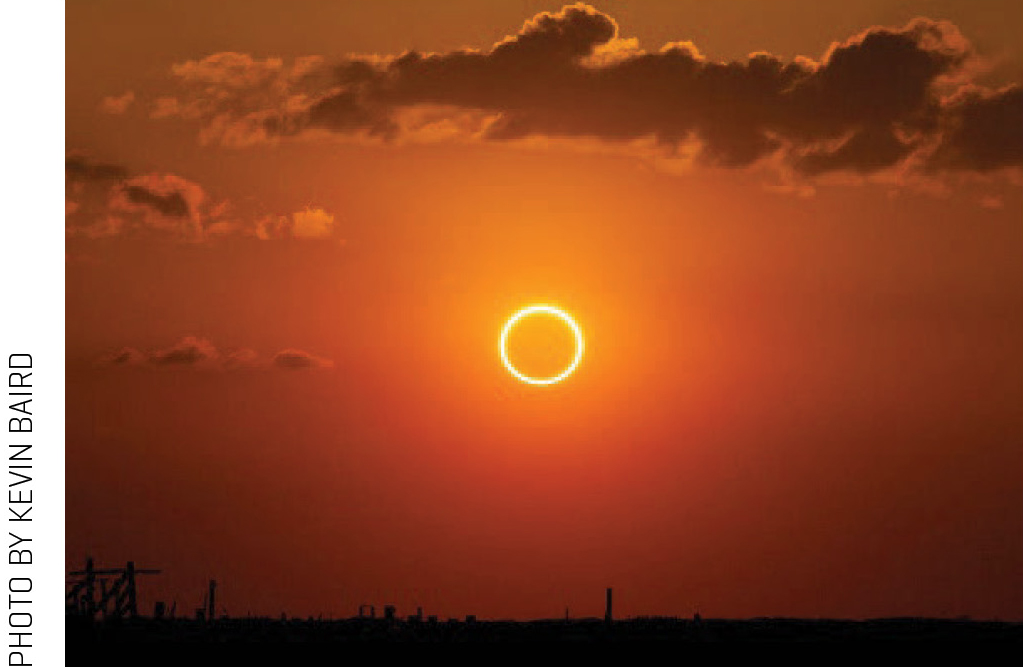 Figure 1  Annular eclipse showing ring of solar surface (ring of fire) still visible as Moon passes in front of the Sun.  