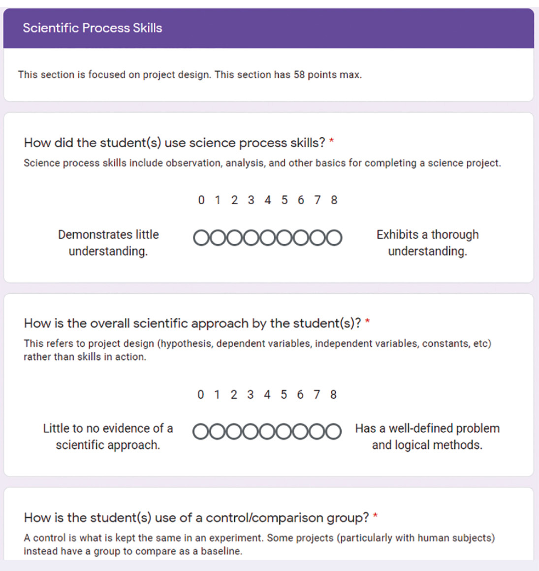 Figure 2 Part of the judge reporting form for judges to provide their scores for students’ projects (see Online Resources for link to full reporting form). 