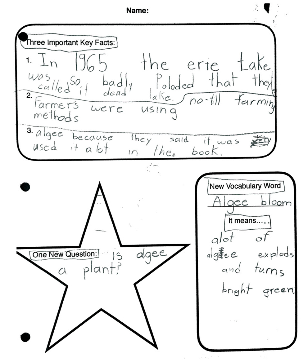Figure 2 Graphic organizer for findings, new vocabulary, and questions.