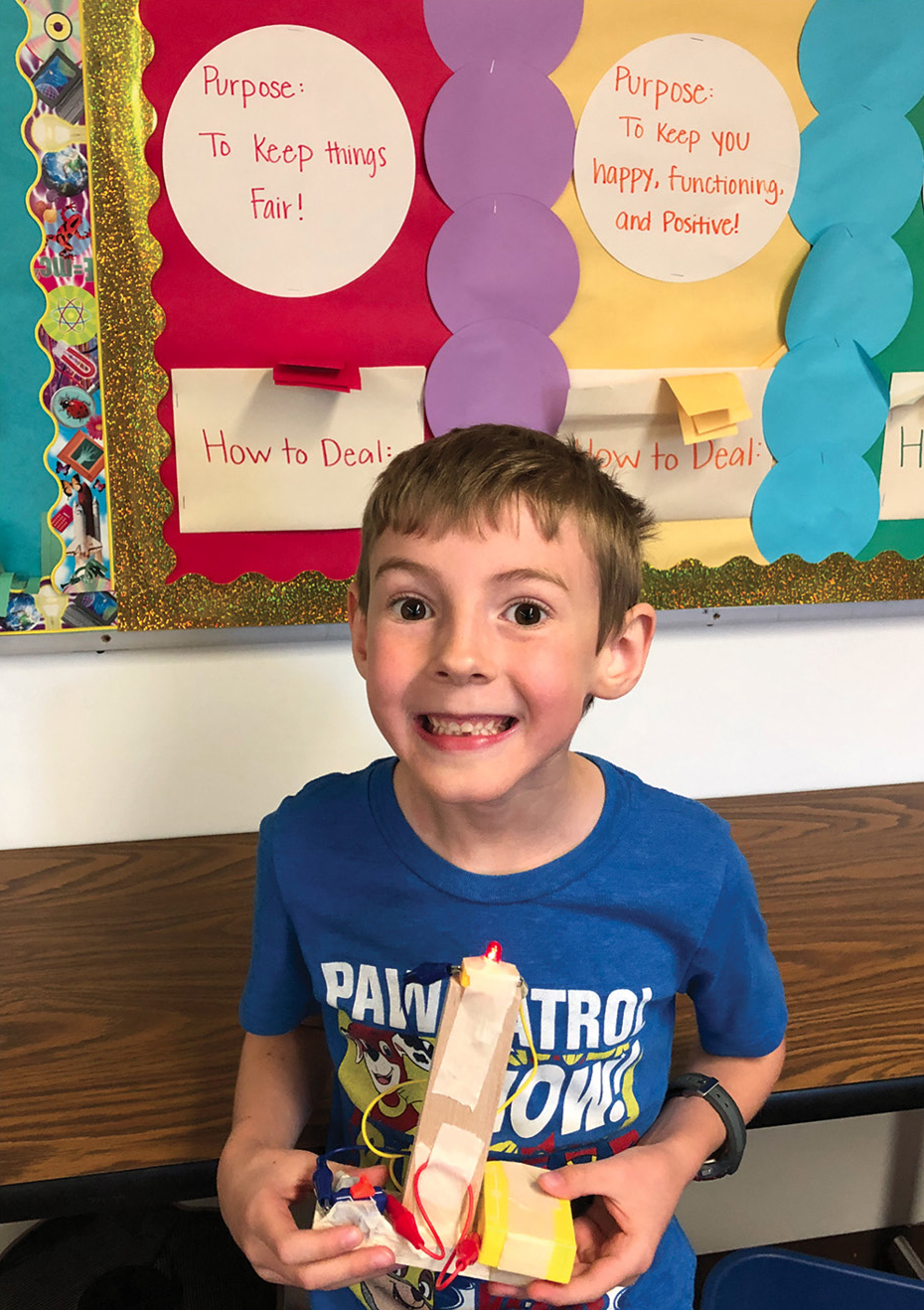 Figure 3 A student displays his lighthouse structure.