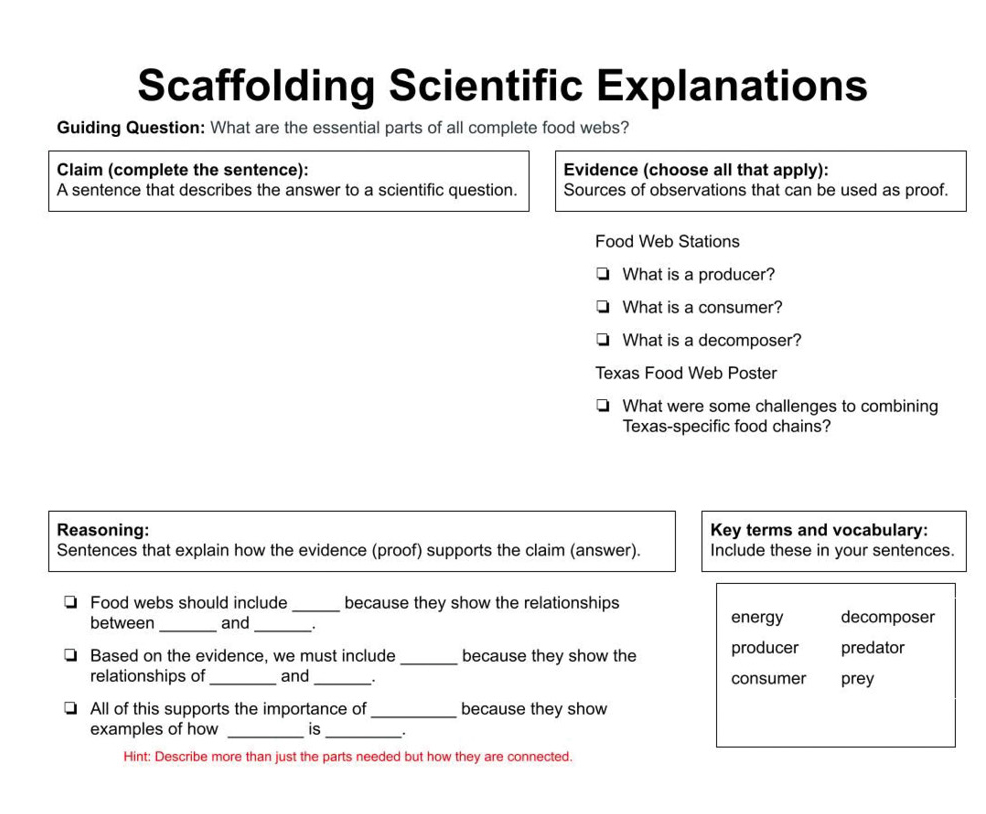 Figure 3 Sample of SSE Handout: Food Webs.