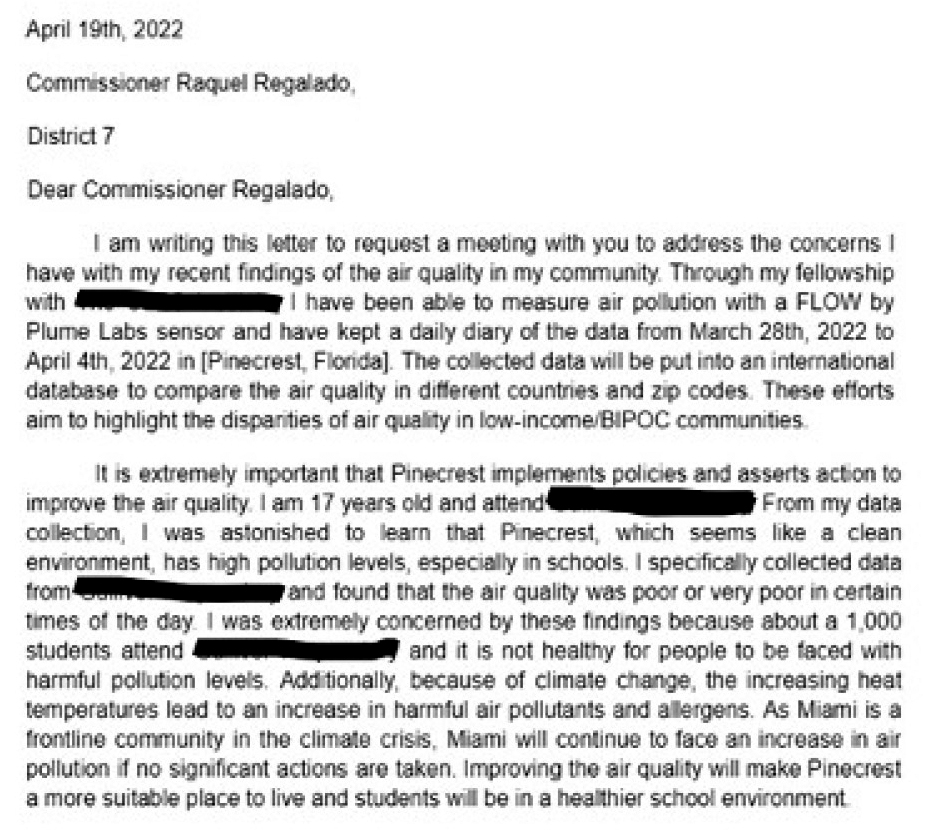 Figure 3 Example of a letter to an elected official, incorporating methodology, data analysis, and links to broader scientific concepts. 