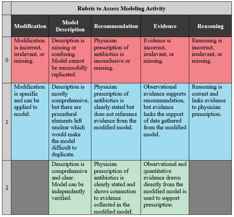 Figure 4 Rubric to assess modeling activity.