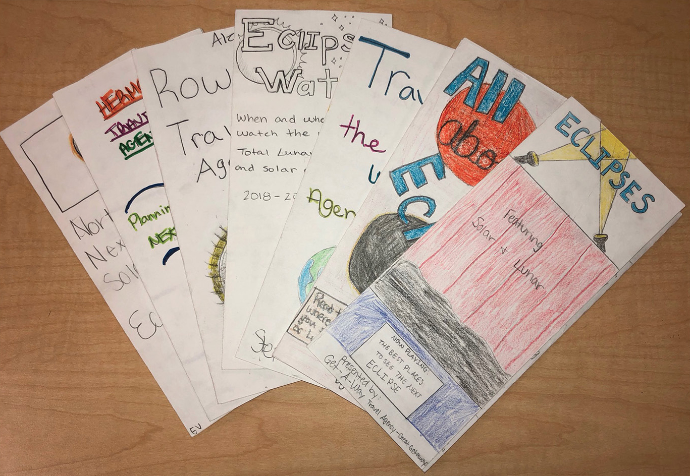 |	FIGURE 4: Students showcased their knowledge by creating travel brochures for visitors traveling to a region where an eclipse would occur. 