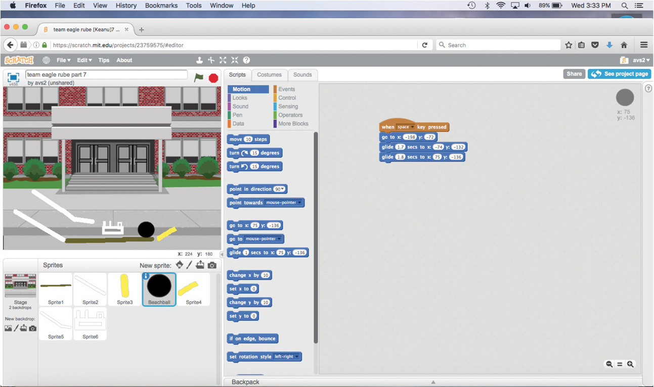 Figure 4 Example of a computer program created for a Rube-Goldberg machine.