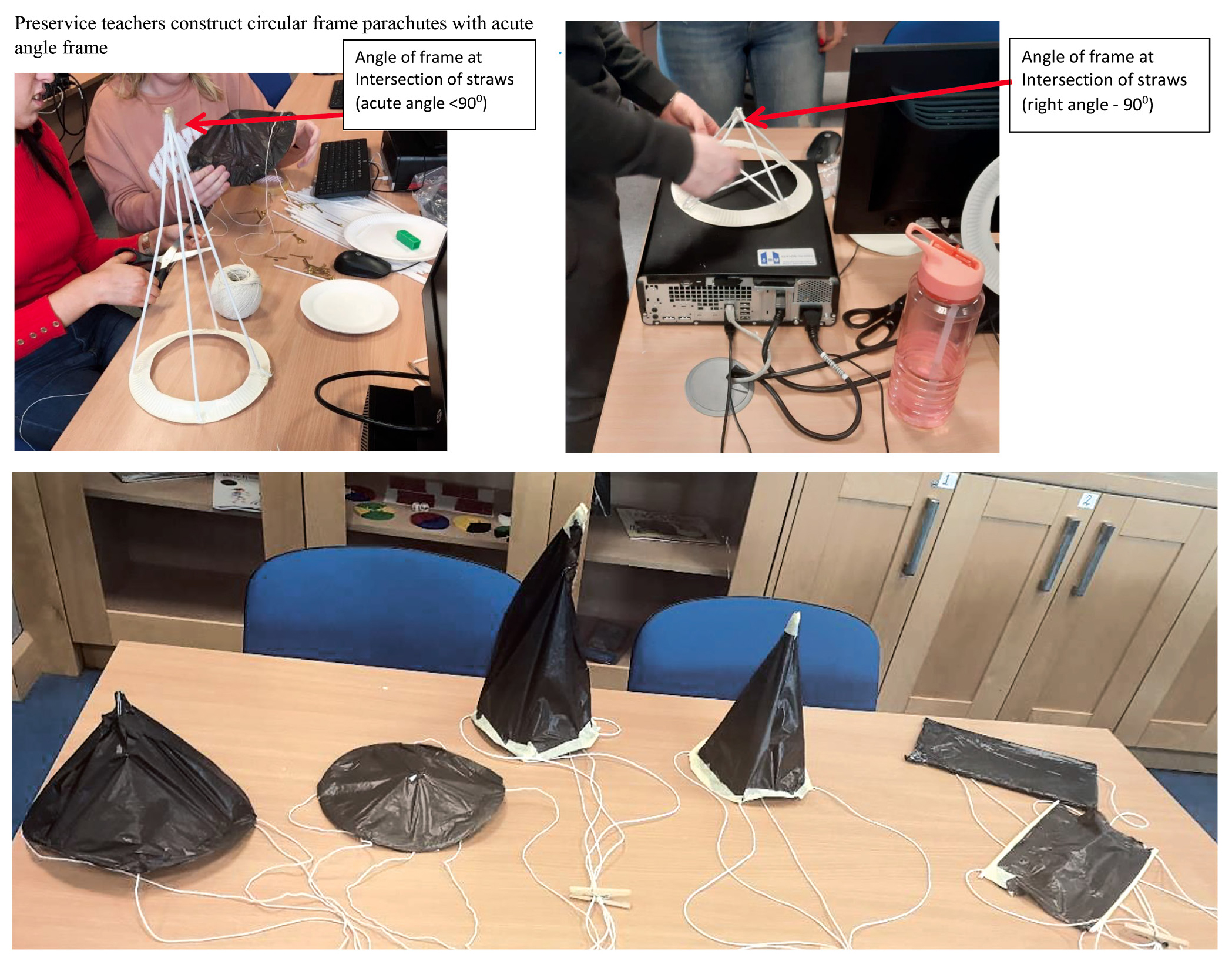 Figure 4 Preservice teachers construct frame parachutes with acute angle frame