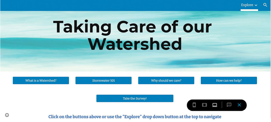 Figure 5 Snapshot of Taking Care of Our Watershed Google site. A Google site was created for student and community use during the MWEE and social media campaign.