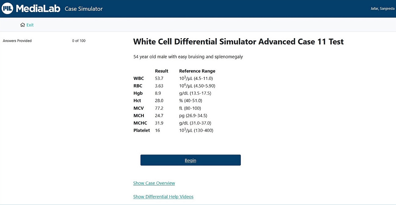 Figure 5 MediaLab introduction to WBC differential case.  