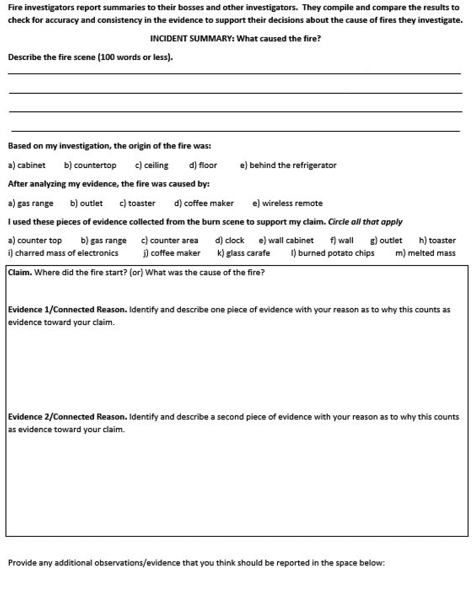 Figure 8 Student structure for incident report.