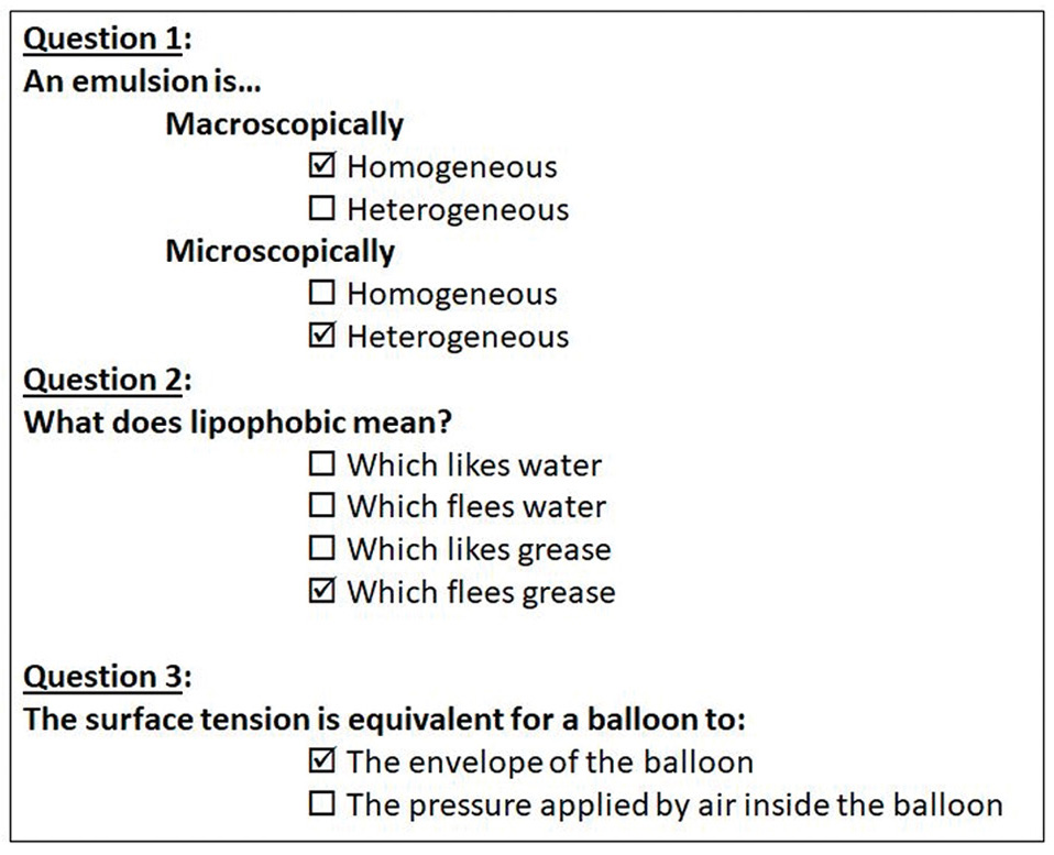 Figure 9 Multiple-choice test given to secondary school students at the end of the event.