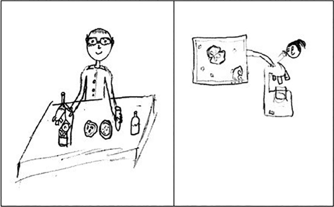 Student pre/post drawings from the Draw-A-Science-Teacher Test. The scientist changes from a man to a woman.