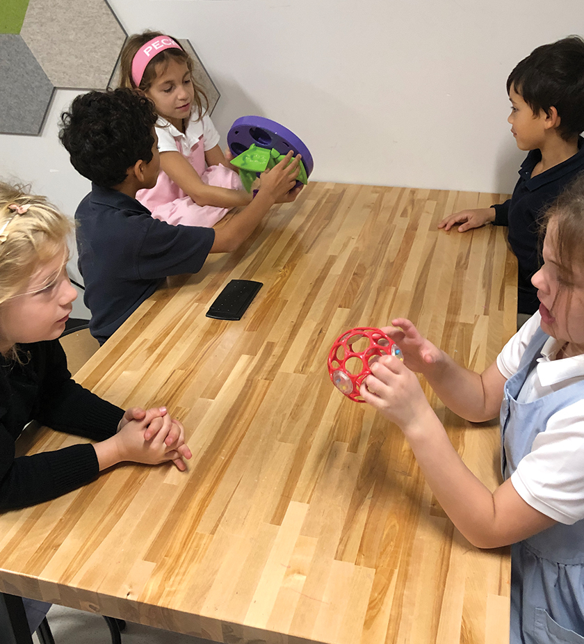 Students examine enrichment toys.