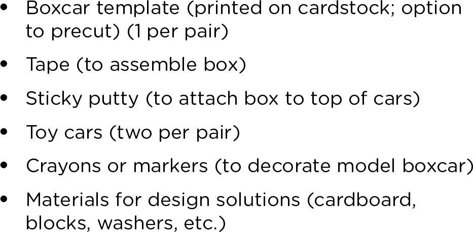 Boxcar challenge materials list.