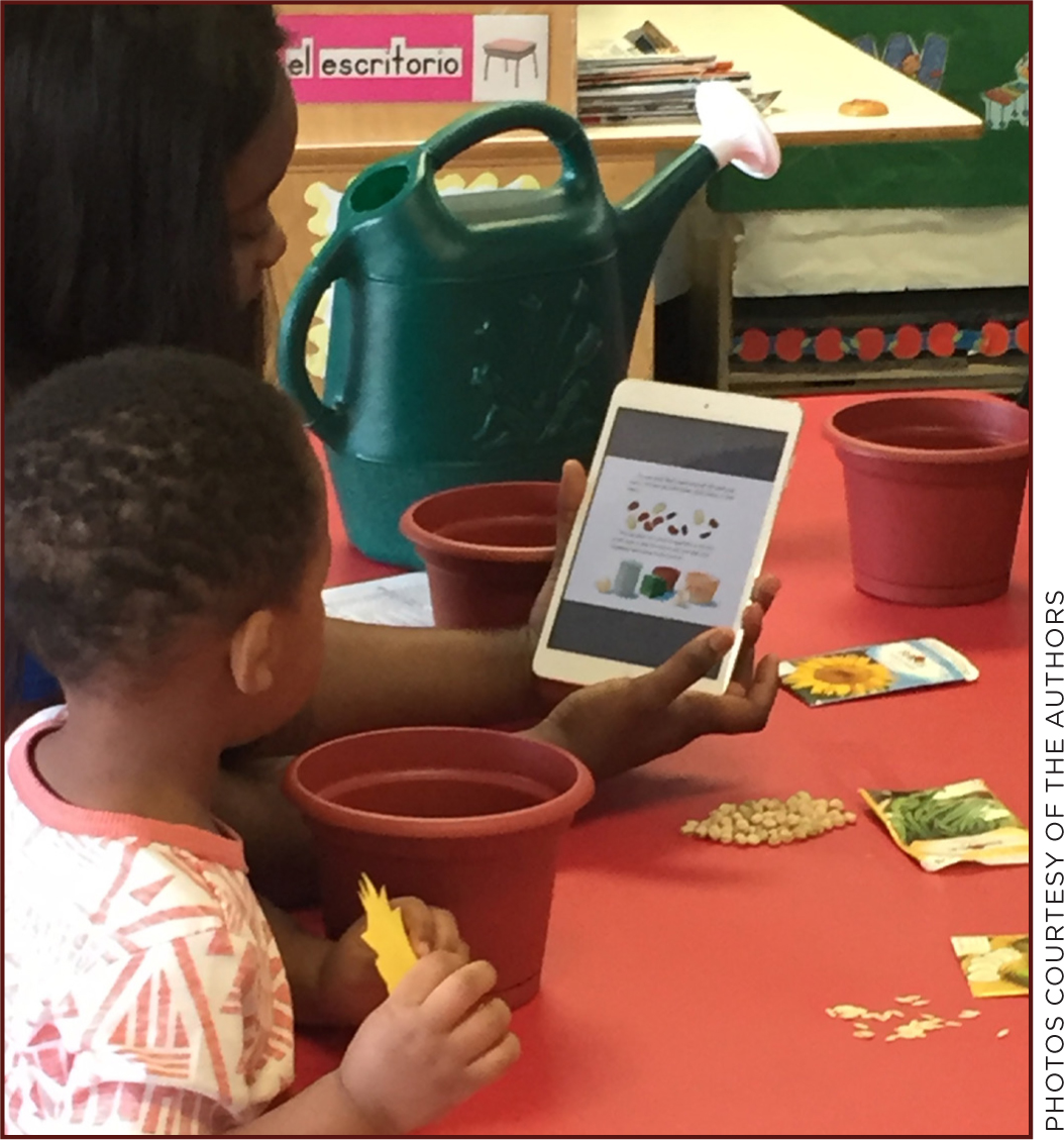 Some seeds require a magnifier to see! (left). A student explores what is needed for plants to grow (above).