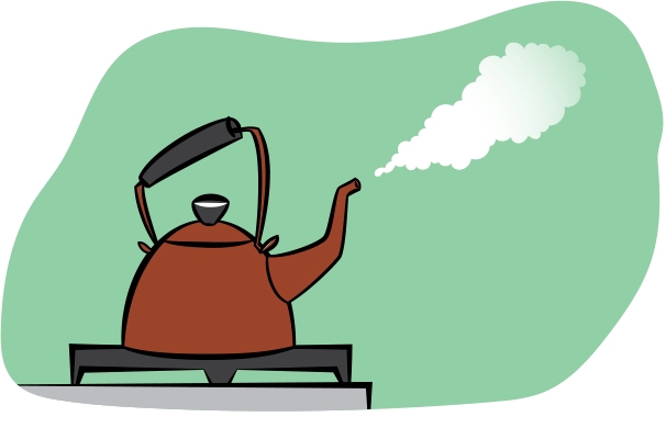 Water vapor coming out of a tea kettle is invisible until it condenses into droplets of liquid water, which looks like a mist.