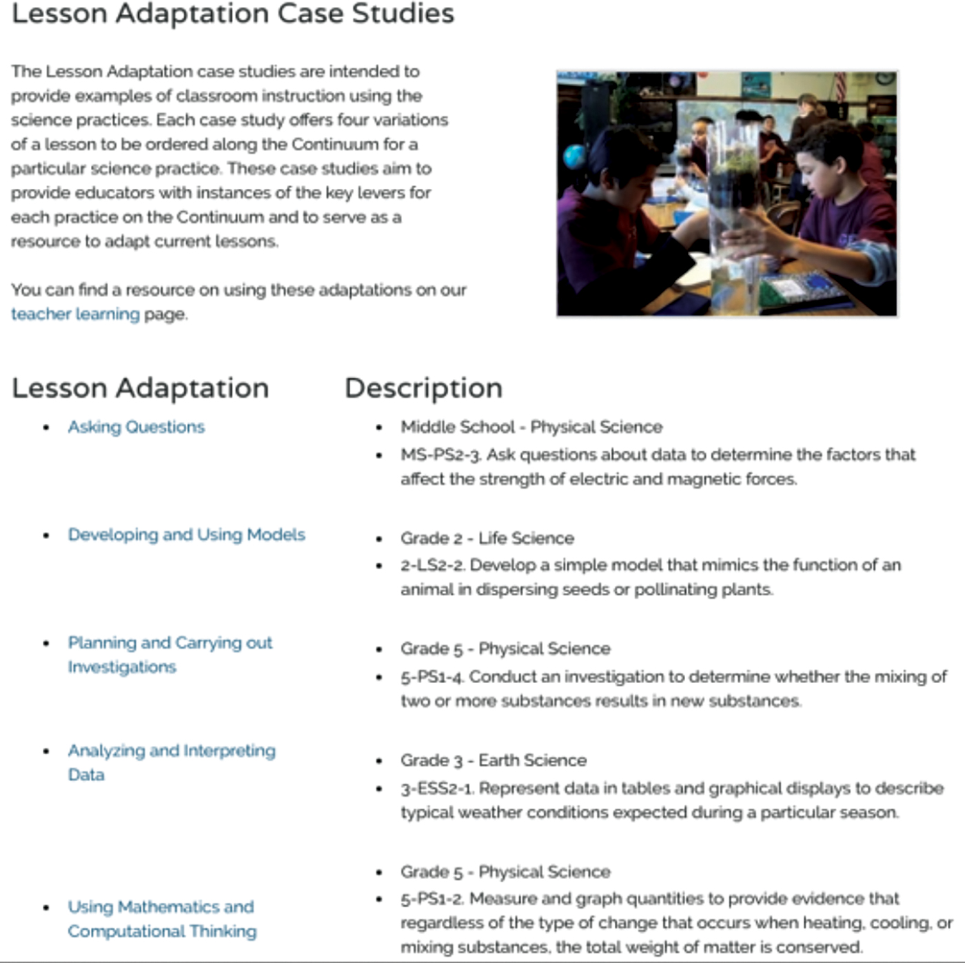 Lesson adaptation web interface.