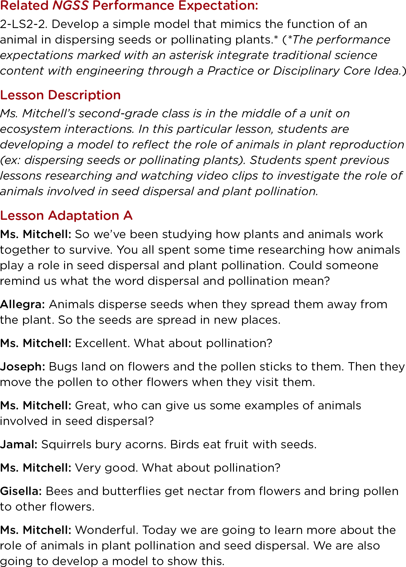 Developing and using models lesson adaptation.