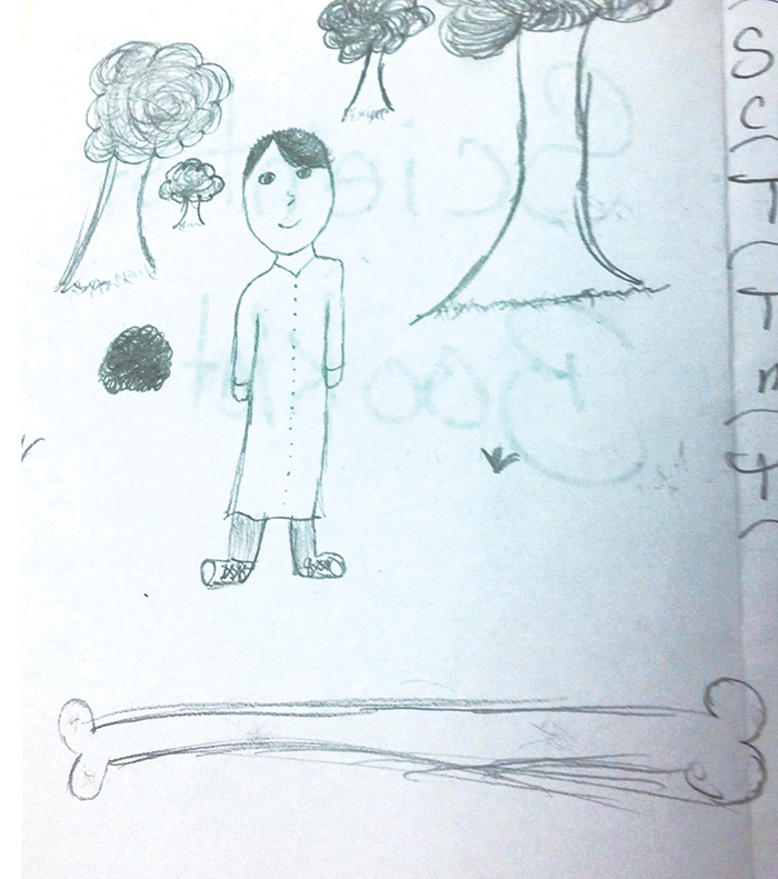 Student sketch depicting a scientist outside of laboratory.