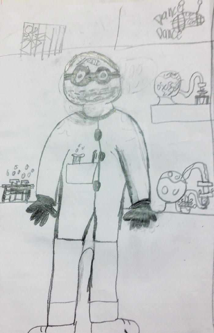 Student sketch showing a “mad” scientist.