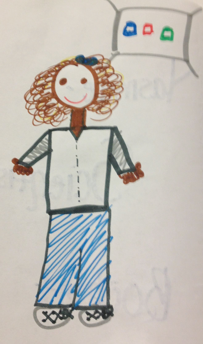 A student drawing of an African American female scientist.