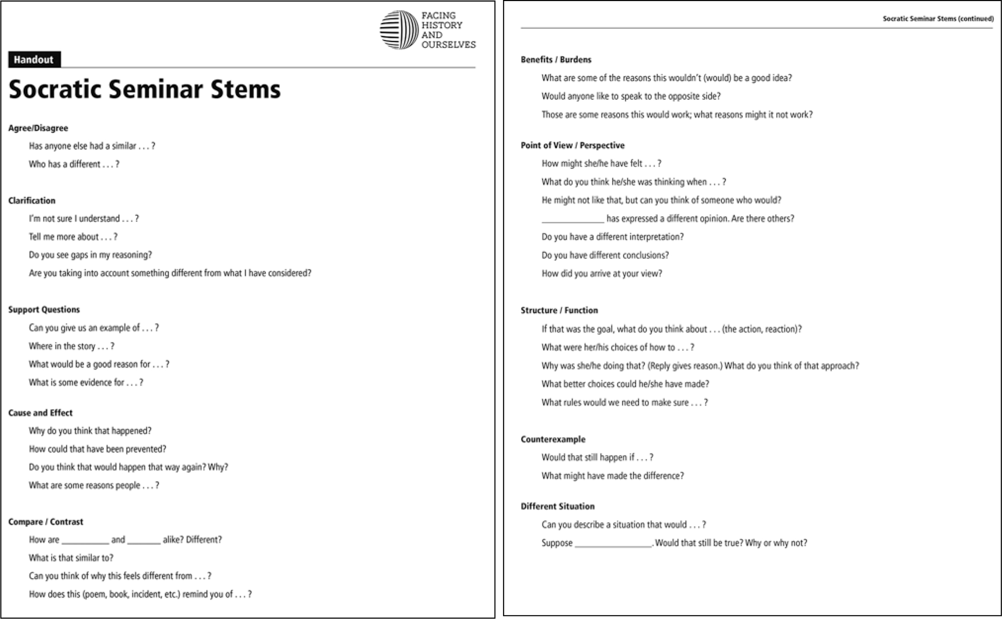 Socratic seminar stems