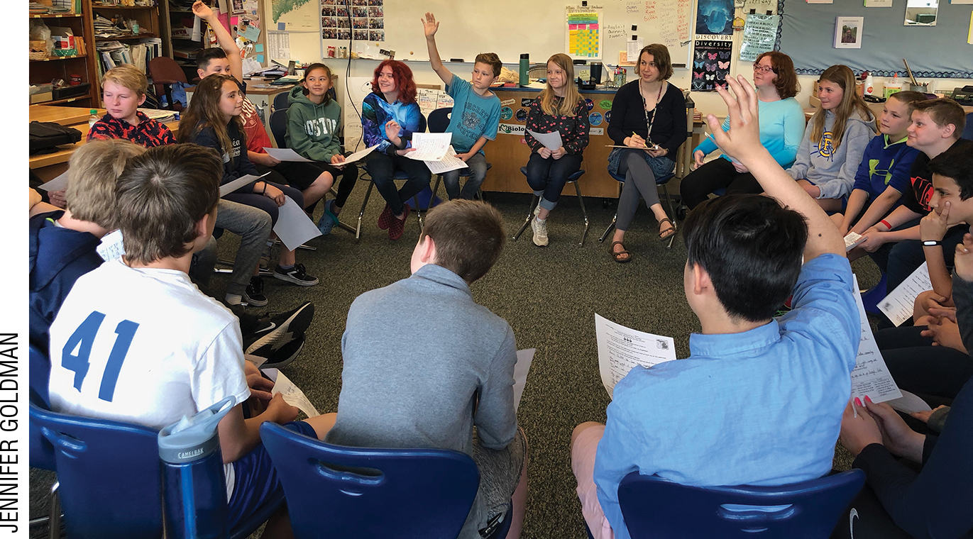 A science class using the Socratic and spider web discussion strategies
