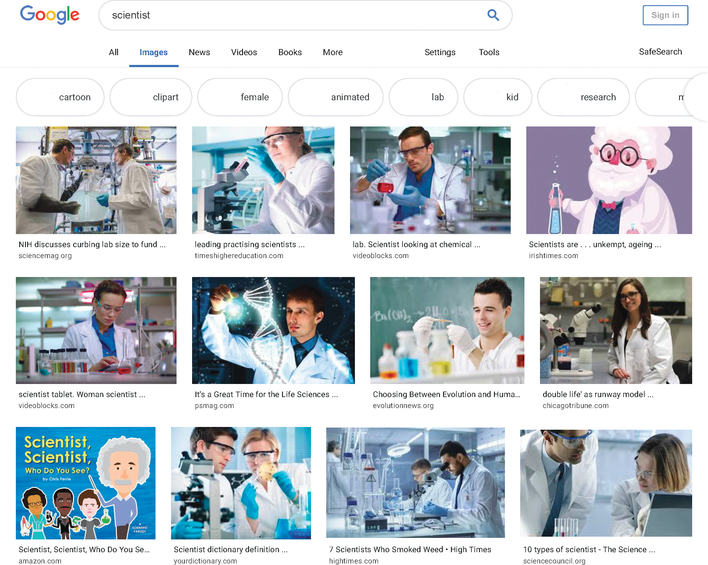 Google image search for “scientist” (screenshot from May 31, 2019)