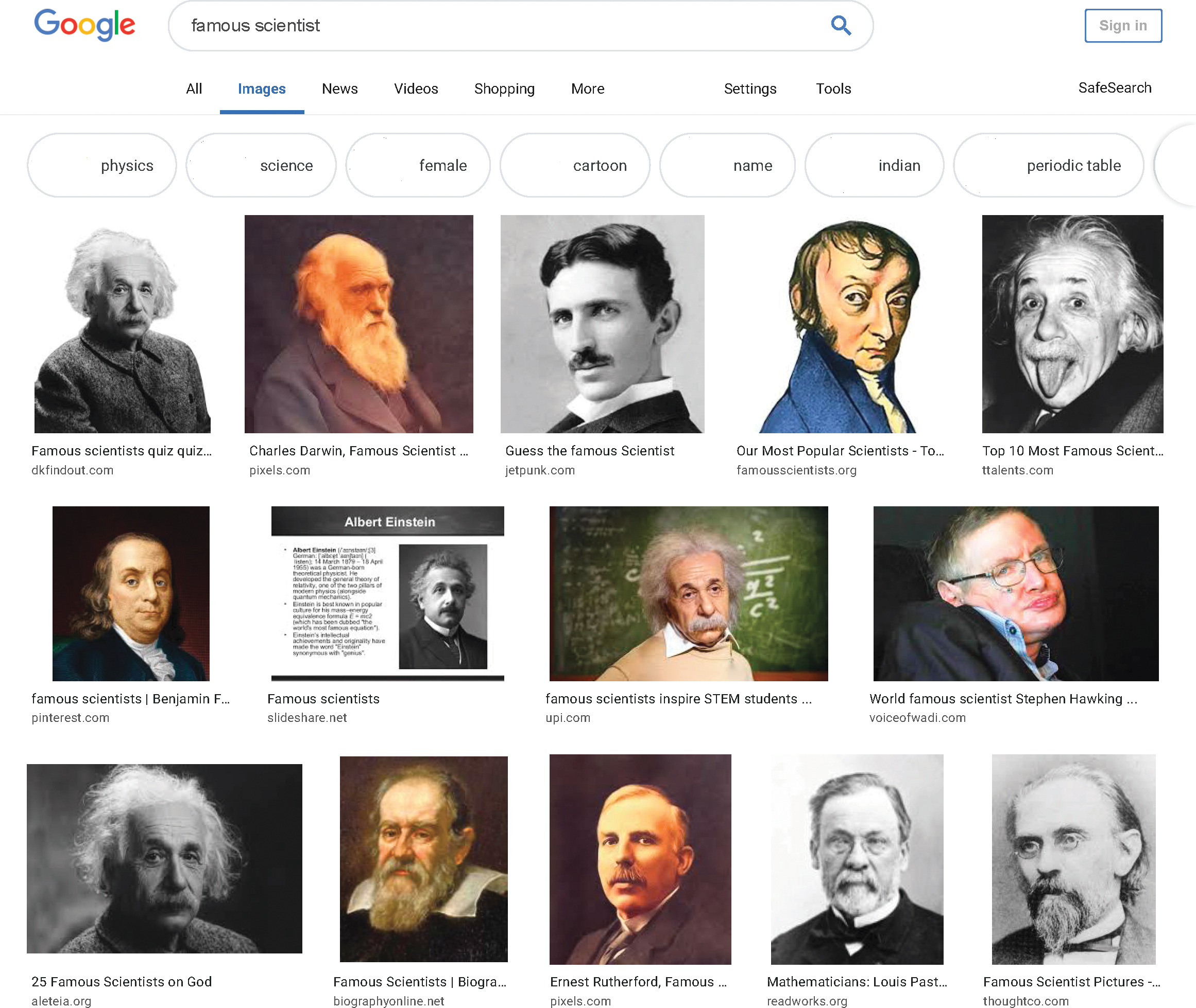 Google image search for “famous scientist” (screenshot from May 31, 2019)