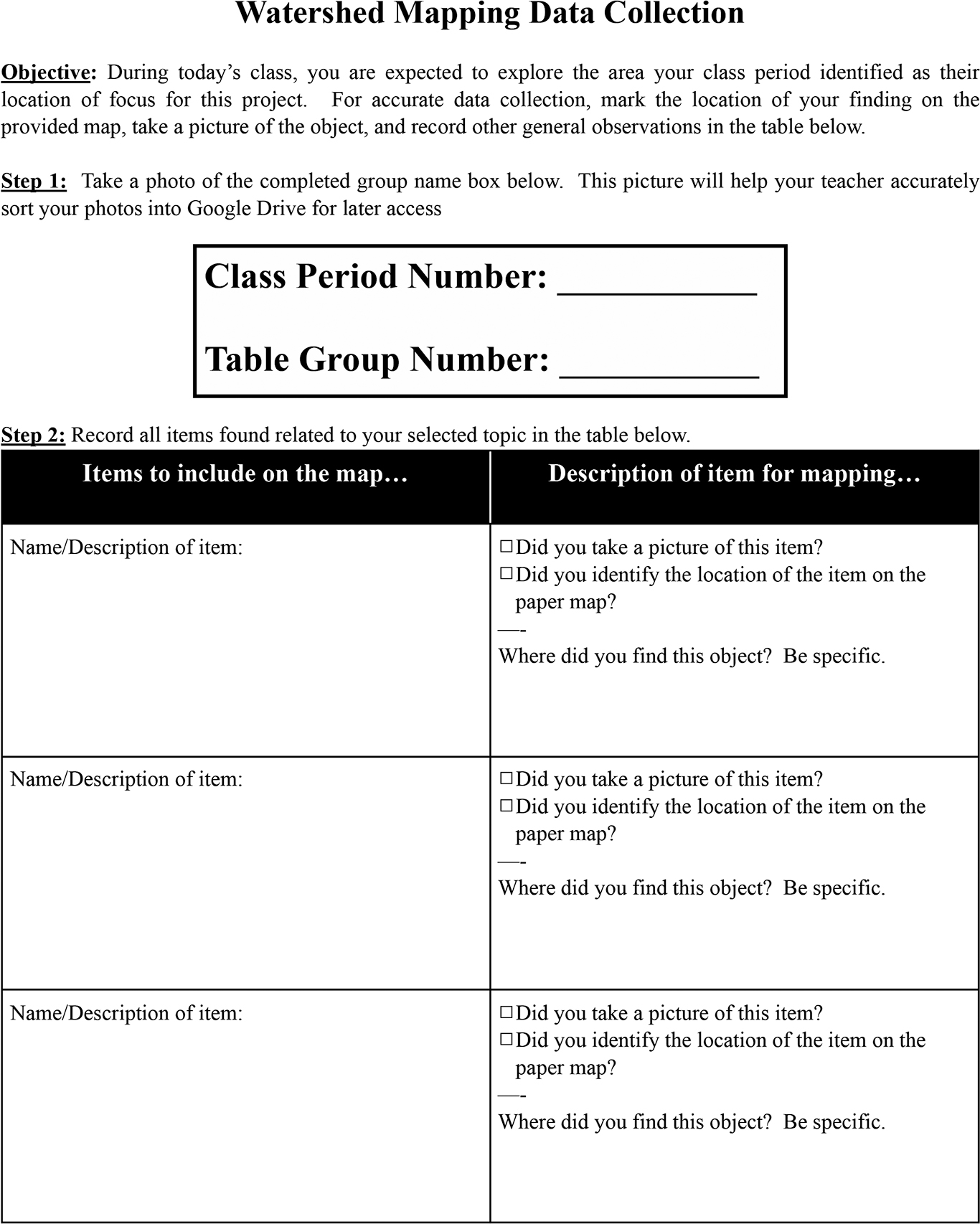Data collection handout