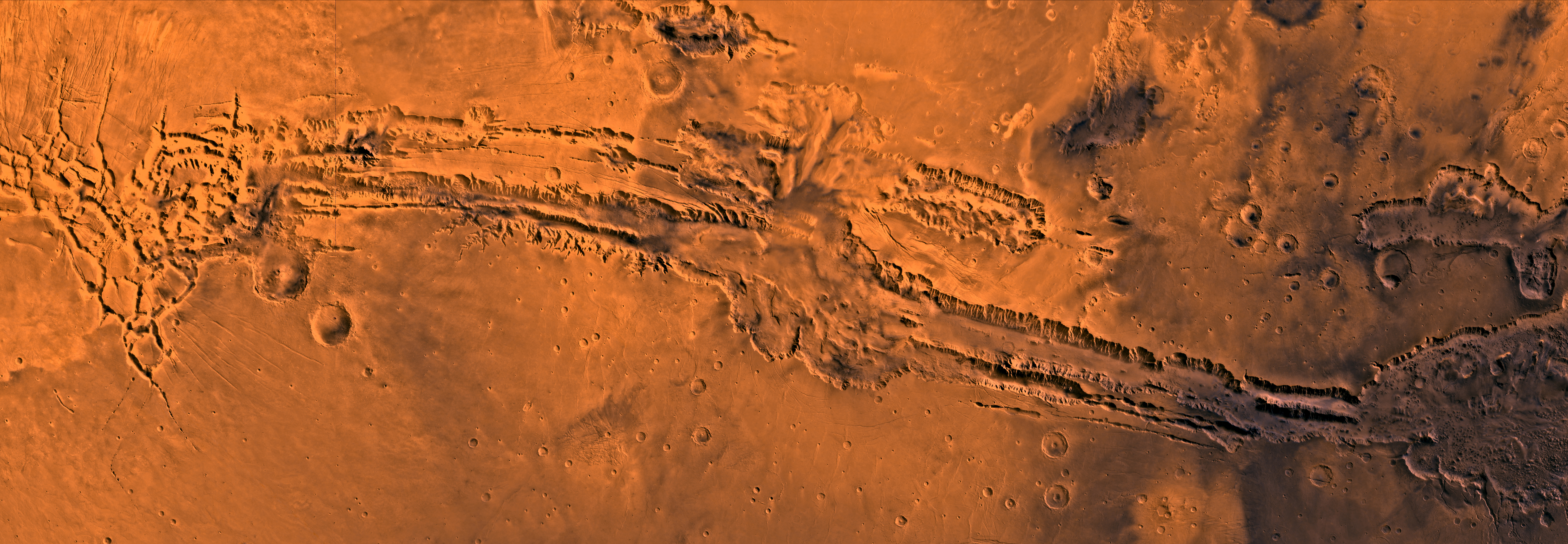 Valles Marineris is a vast canyon system that runs along the Martian equator.