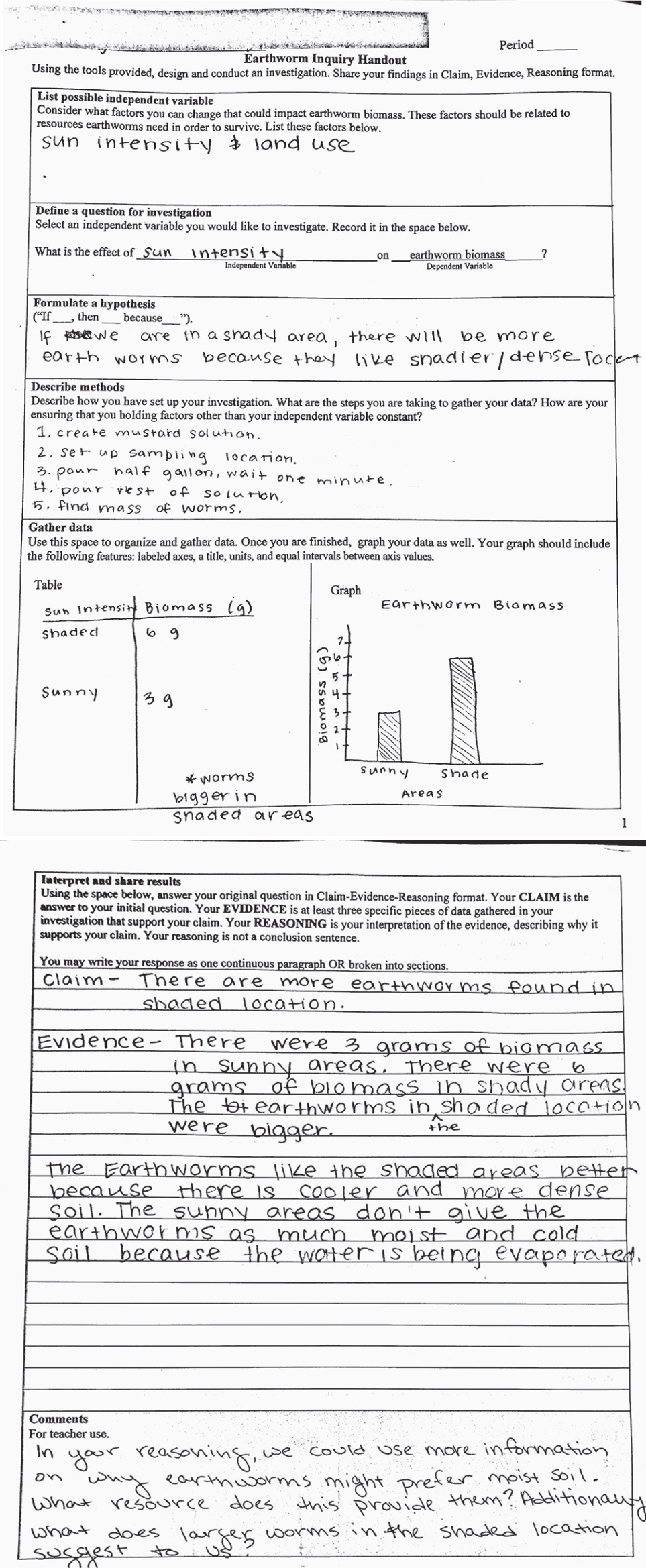 Earthworm Inquiry Handout