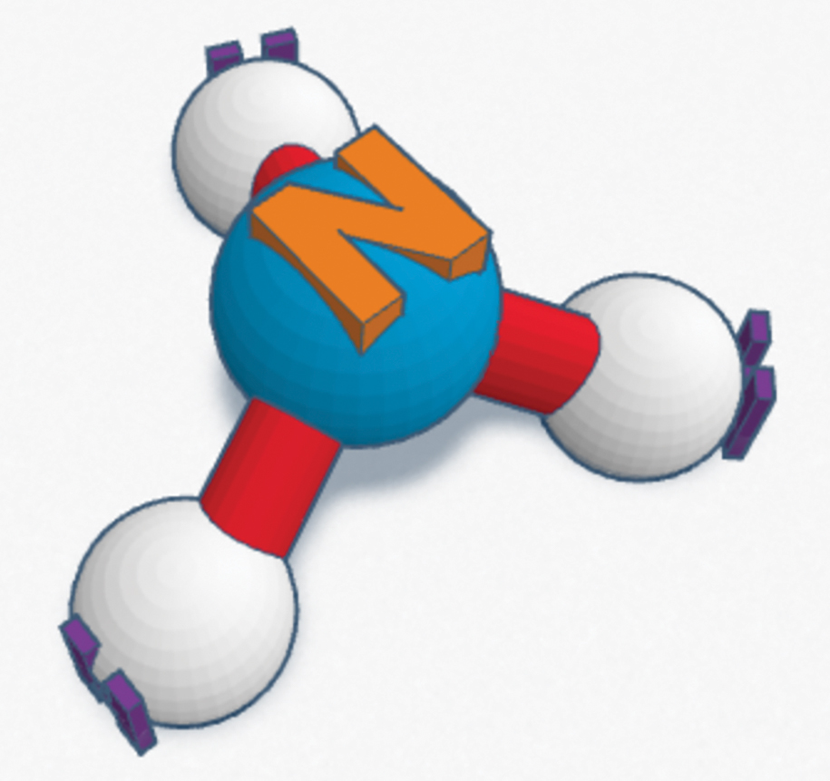 Model of molecule of ammonia created in Tinkercad
