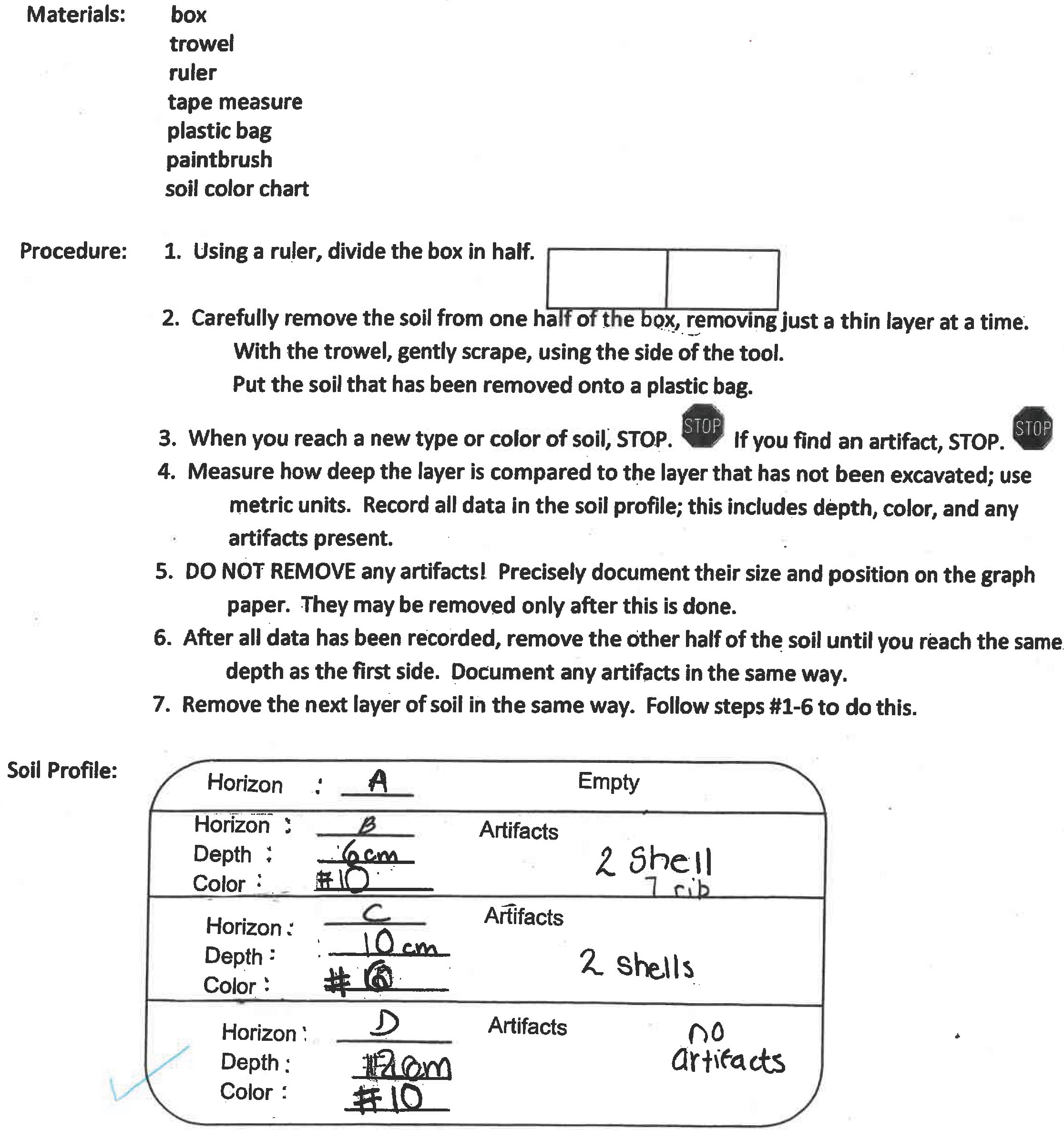 Student data sheet