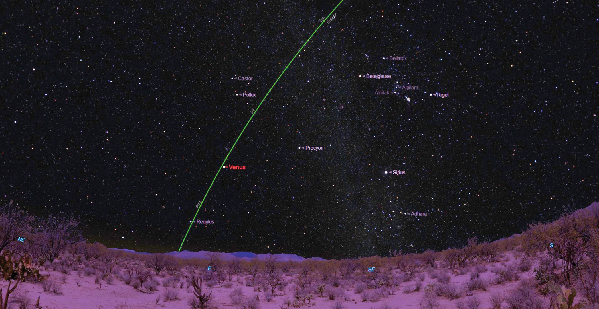 Morning sky showing the ecliptic